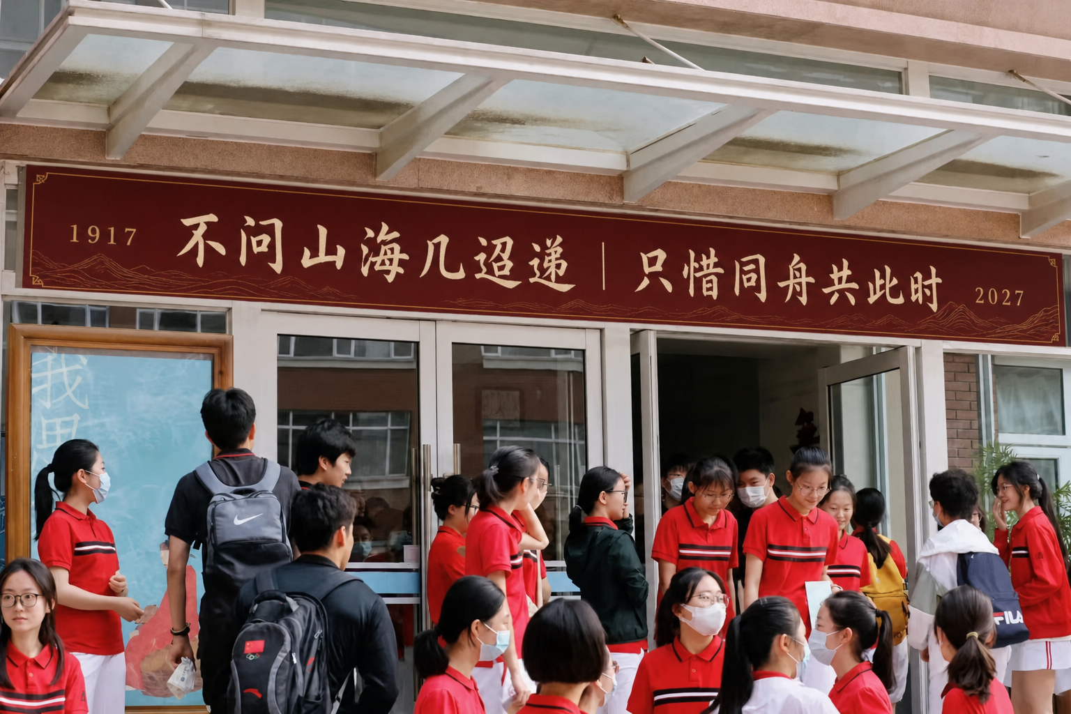 勤肃楼入口主题条幅实景